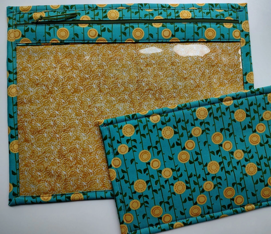 Cross Stitch Project Bag-Cross Stitch-Project Bag Organizer -Vinyl Front Organization Bag - Yellow Flowers On Teal