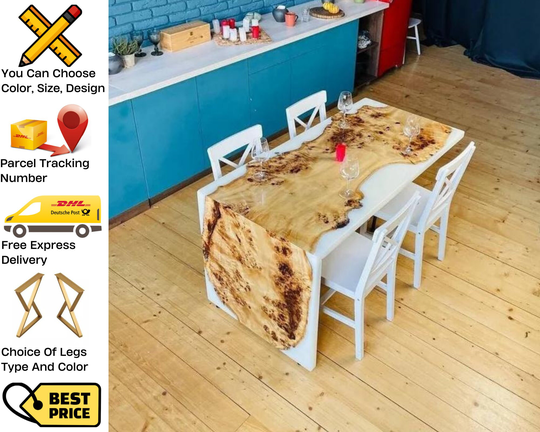 Kitchen Dining Table, Room Furniture, Living Edge Or Table For 4, Elegant Modern Office