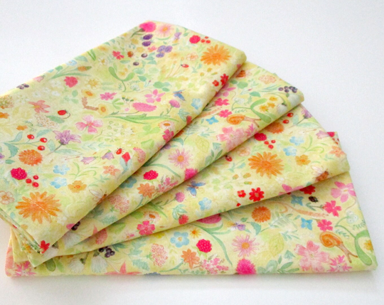 Cloth Napkins - Set Of 4 Yellow Pink Orange Green Berries Flowers Floral Dinner, Table, Everyday, Wedding Hostess Housewarming Gift