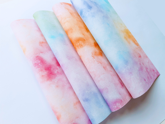 Colored Smoke Set Of 4 Aida Printed Cross Stitch Fabrics, Painted Effect Light Colors