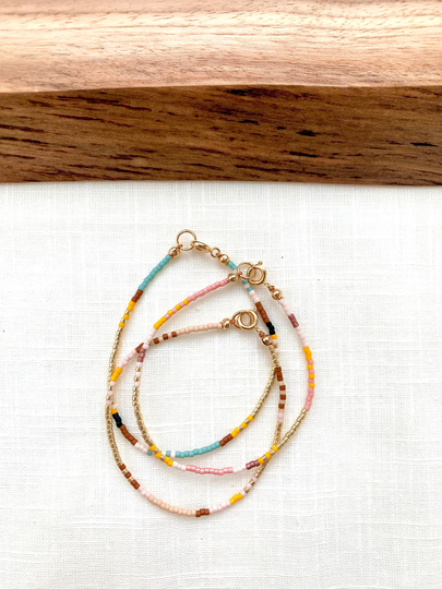 Thin Beaded Bracelet, Tiny Minimalist Boho Colorful Bracelet