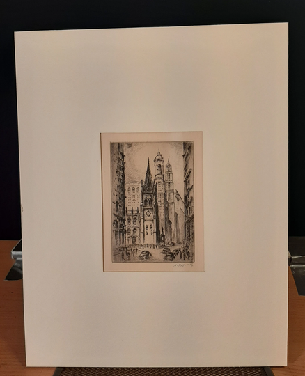 Nat Lowell | 1880-1956 "Trinity Church-Nyc", Drypoint, C. 1940, Pencil Signed, | Free Shipping