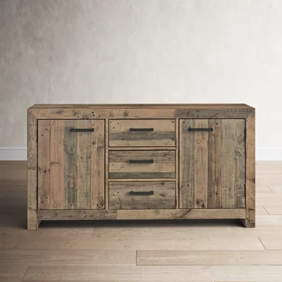 Alfa 63" Wide 3 Drawer Pine Wood Sideboard