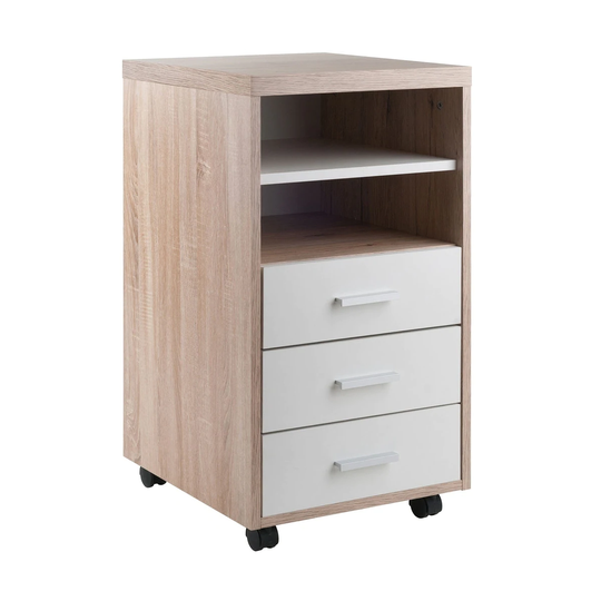 Kenner Mobile Storage Cabinet, 3 Drawers, 2 Shelves, Reclaimed Wood/White Finish - N/A