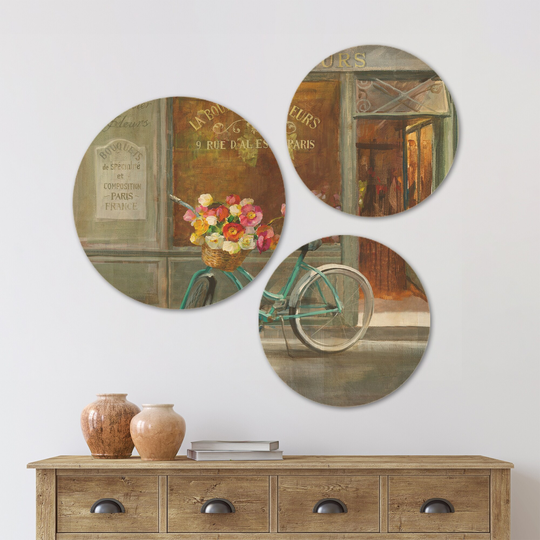 Designart 'Paris French Flowershop' Traditional Wood Wall Art Set of 3 Circles - Multi-Color