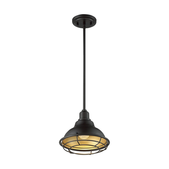 Newbridge 1-Light Small Pendant Fixture - Dark Bronze Finish with Gold Accents - Dark Bronze / Gold - Dark Bronze / Gold