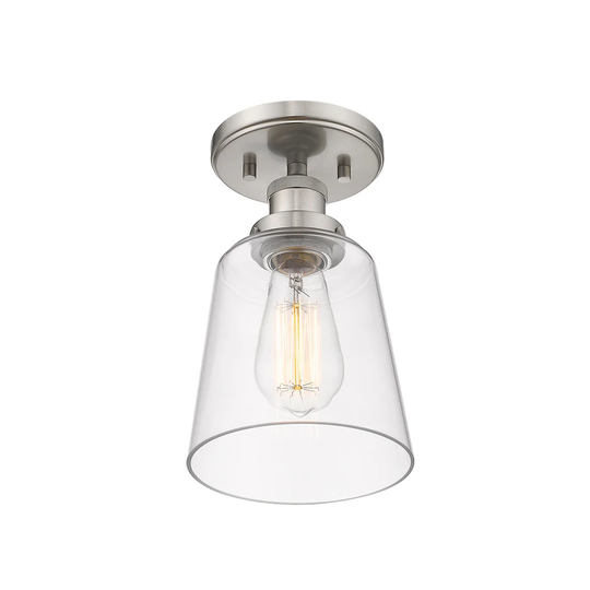 1 Light Mini Bell-Shaped Glass Semi-Flush Light in Nickel