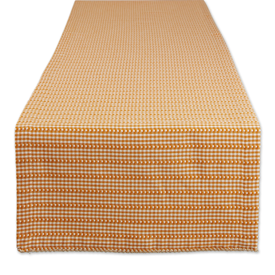 14" x 72" White Orange Pumpkin Spice Farmhouse Gingham Table Runner