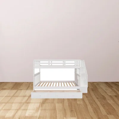 Stairway Full-Over-Full Bunk Bed With Drawer, Storage And Guard Rail For Bedroom, White