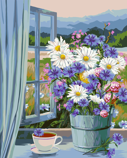 Paint By Numbers Kit White Chamomiles B096 19.69 X 15.75 in Diy Acrylic Painting USA Shipping Handmade Gift