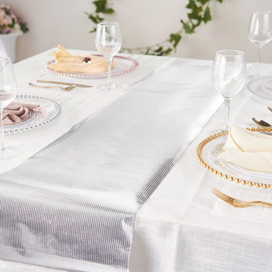 9Ft Silver Glamorous Column Print Table Runner, Disposable Paper Runner