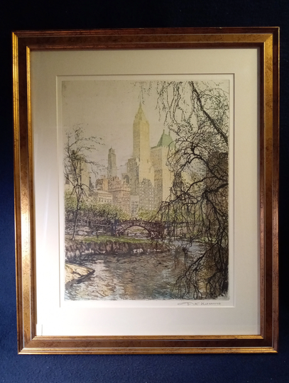Tanna Hoernes-Kasimir | Austrian 1887-1972 "Central Park-Nyc", Color Etching, C. 1930, Pencil Signed, | Free Shipping