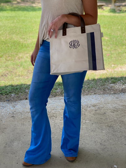 Casual Striped Tote Bag, Lap Top Boujee Personalized, With Leather Handle, Work Briefcase, Teacher Carry On