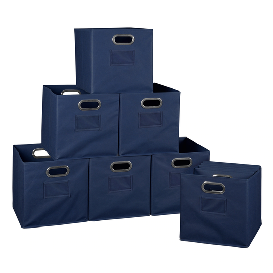 Noble Connect Set of 12 Foldable Fabric Storage Bins- Blue