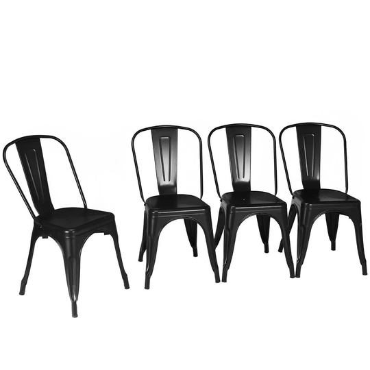 Gymax Set of 4 Metal Dining Chair Stackable Bar Cafe Side Chair Black - See Details
