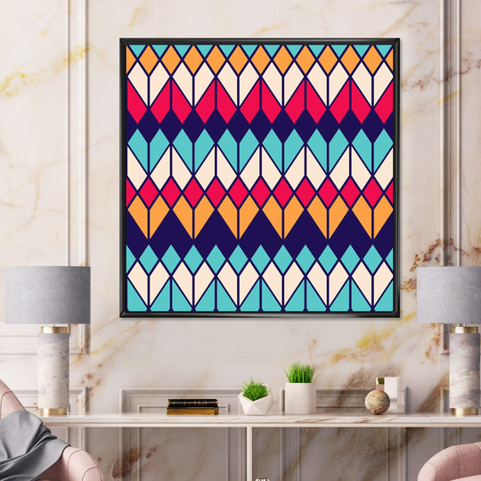 Designart 'Rhombus Geometrics In Retro Colors II' Patterned Framed Canvas Wall Art Print
