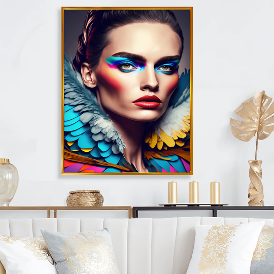 Designart 'Colorful Sensual Woman In Fur Coat VI' Contemporary Glam Framed Canvas Art Print
