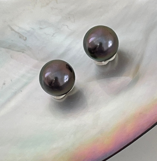 Rocket Color Collection Incredible Vivid Natural Purple Plum 10mm Tahitian Cultured Pearl Stud Earrings With Backing Of Your Choice