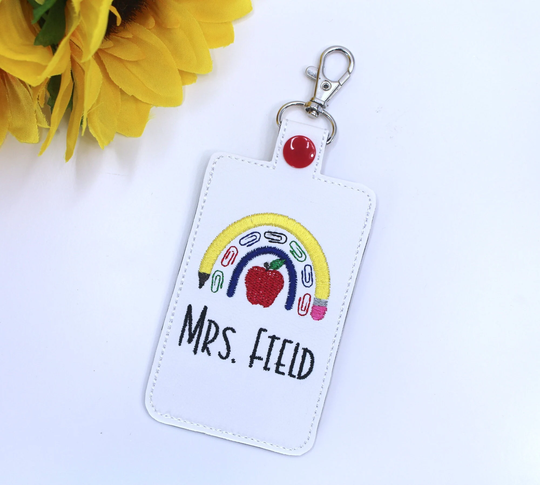 Id Badge Holder, Boho Rainbow Personalized Pencil Vertical Card Protector Case, Lanyard Accessory, Teacher Gift