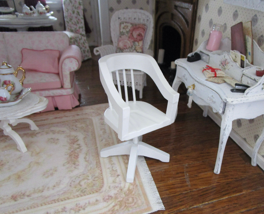 Miniature White Swivel Desk Chair, Mini Wood Office Chair Style #33, Dollhouse Furniture, 112 Scale