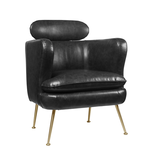 Modern High-End Luxury Style Unique Sloped Armrest Design PU Accent Chair with Angular Metal Legs
