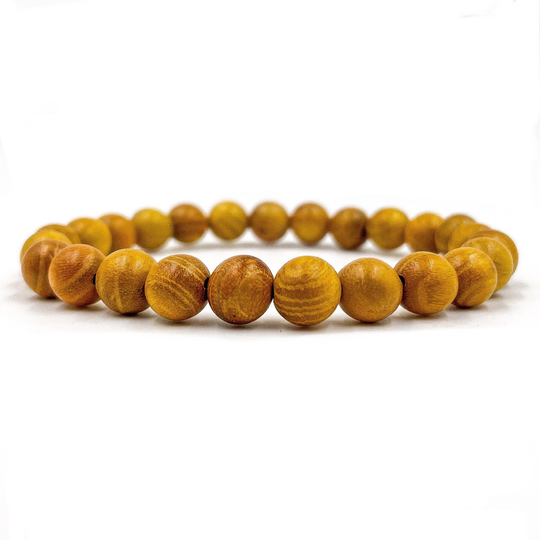 Premium Handmade Natural 8mm Yellow Sandalwood Mala Beaded Bracelet - Union Collection Bohemian Style Great For Meditation, Wellness, Yoga