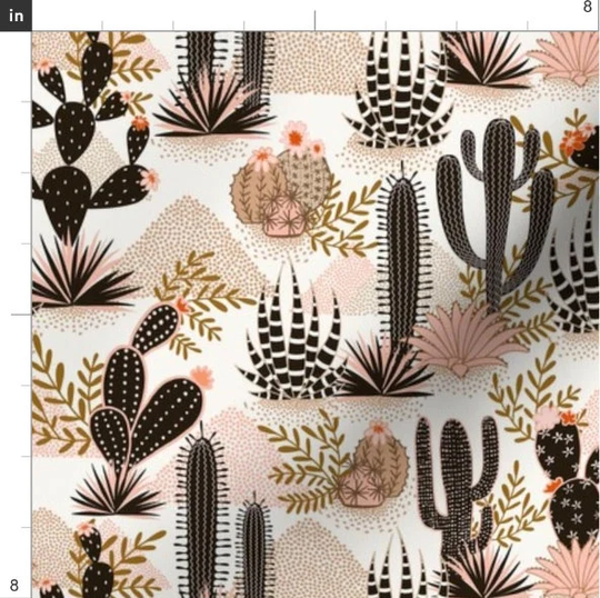 Small Home On The Range Cactus Fabric By Yard | Cacti Neutral Print To Order