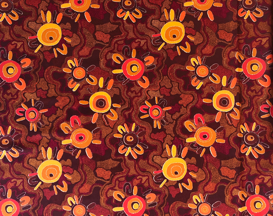 Aboriginal Jijaka Spring Journey Brown Flower Abstract Quilting Cotton Fabric By 1/4, 1/2 Yard Or Fat Quarter, Australian Indigenous Art