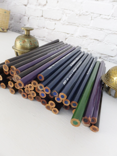 Lot Of Vintage Colored Pencils Unsharpened For Art Drawing School Supplies Wooden Dark Blue Pencil