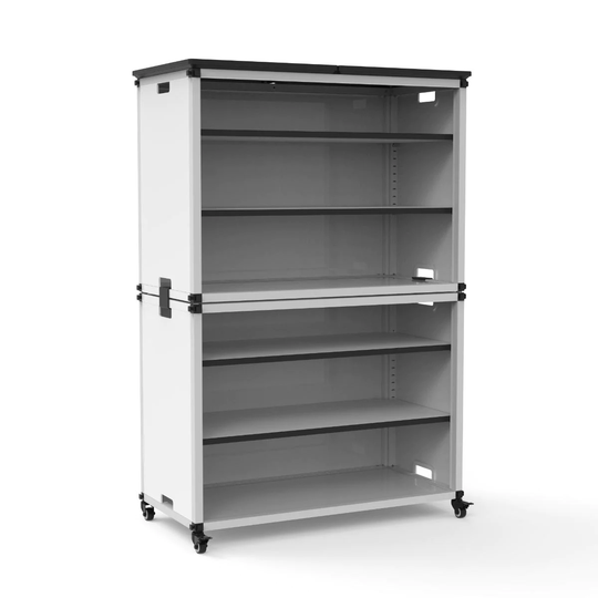Modular Bookshelf - Wide Stacked Modules with Casters and Tabletop - N/A