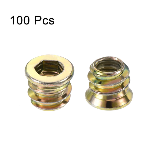1/4"-20x10mm Threaded Insert Nuts Hex Socket Drive for Wood Furniture 100pcs - Color Zinc