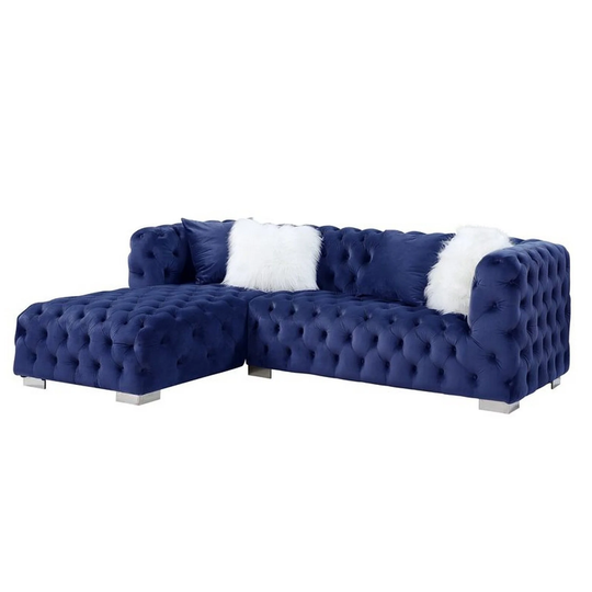 Sectional Sofa with 4 Pillows and Foam Seating, Blue