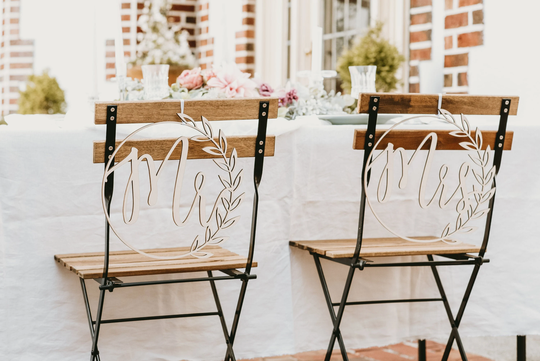 Mr & Mrs Wooden Chair Signs - Decor Sign Laser Cut Wedding Circle