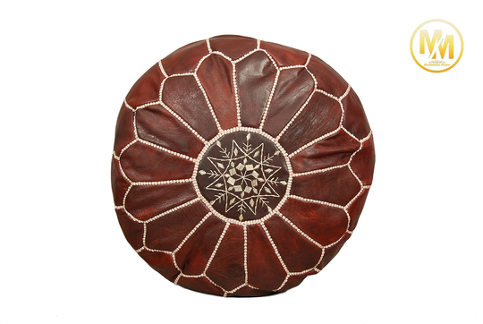 Moroccan Leather Pouffe, Brown Living Room Pouf, Footstool, Pooffe, Handmade Pouf, Chairs Ottomans
