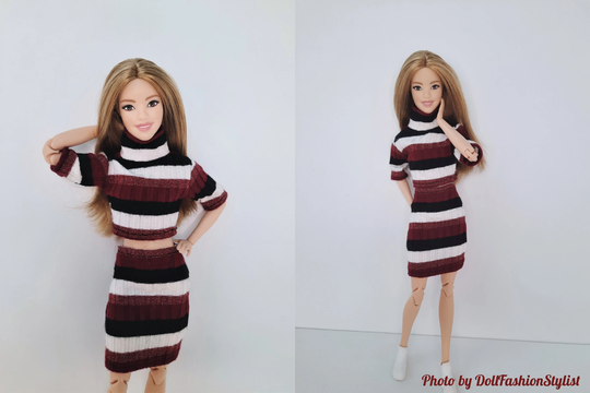 Doll Clothes - Set 2 in 1 Pencil Skirt, Turtleneck Top Clothes For 16 Scale Doll 12 Inch