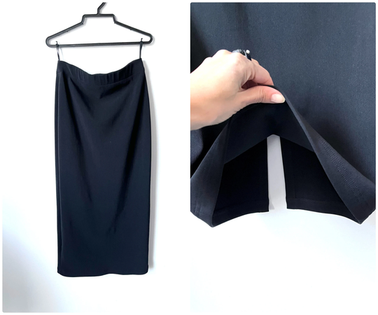 Black Minimal Pencil Skirt With Back Slot/Slots Goth Gothic Elegant Stretchy Tight - M L