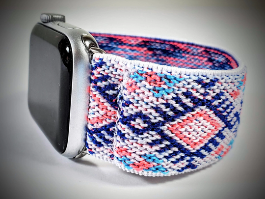 White Blue Pink Southwest Woven Elastic Watch Band For Apple -38mm 40mm 41mm 42mm 44mm 45mm ; All Series | Models 1 - 8 & Se