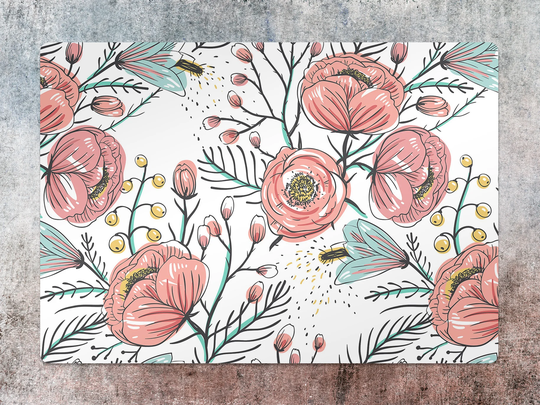 Painted Poppies Chair Mat, Pink Vinyl Floor Green Protective Floral Splat Pvc Area Rug, Comfort Game Room Rug
