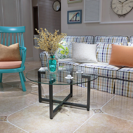 Modern Round Transparent Glass Coffee Table With Metal Frame
