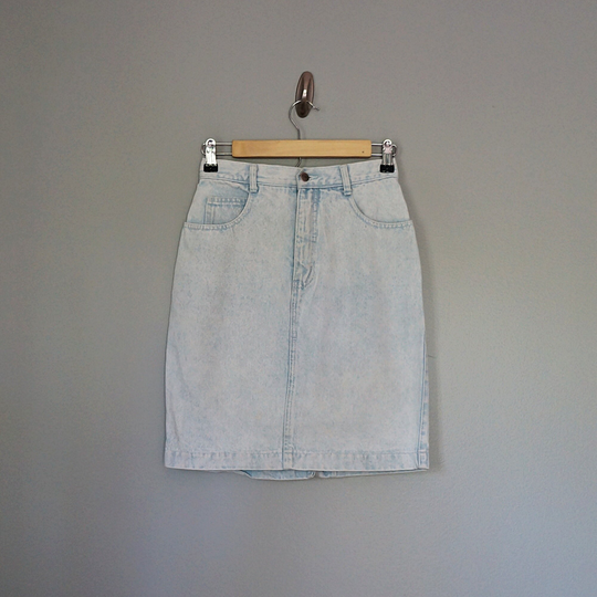 Vintage 80's Acid Wash Denim Mini Pencil Skirt // Size Xs