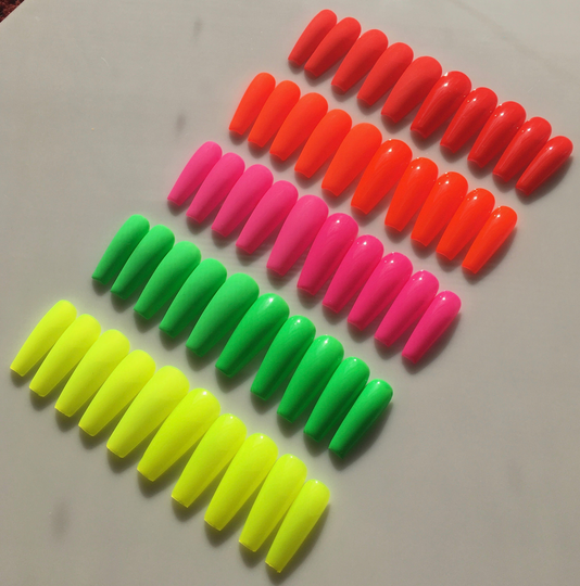 Hot Girl Summer Nail Sets - Solid Colors Long Coffin Nails Bundle & Save Plain One Single Color, Fake Reusable Press On