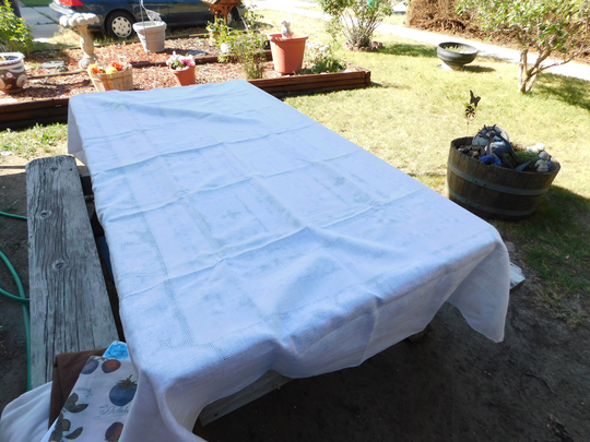 Vintage Long Large White Table Cloth, Off White Embossed Fancy Cloth, Gift, Daysgonebytreasures