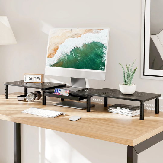 Adjustable Metal Monitor Stand with Drawer - N/A