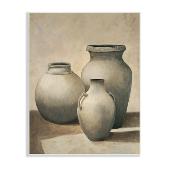 Stupell Industries Clay Plant Pottery Jars Still Life Pencil Sketch Wood Wall Art - Brown