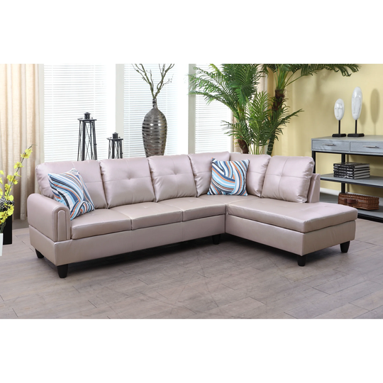 2-Pieces Sectional Sofa & Chaise,Latte,Faux Leather(09727B-2)