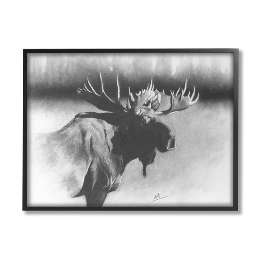 Stupell Industries Moose in Rustic Forest Realistic Pencil Drawing Framed Wall Art - Grey