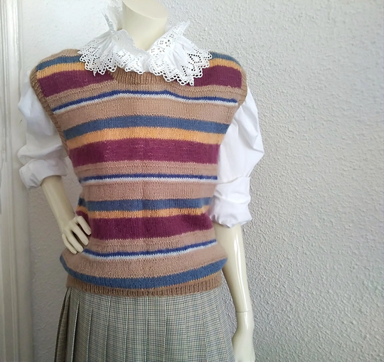 striped Vest Colorful Pop-Art Classic Knitted Spring Retro Tomboy Multi-Color Preppy Soft Fabric Handknitted