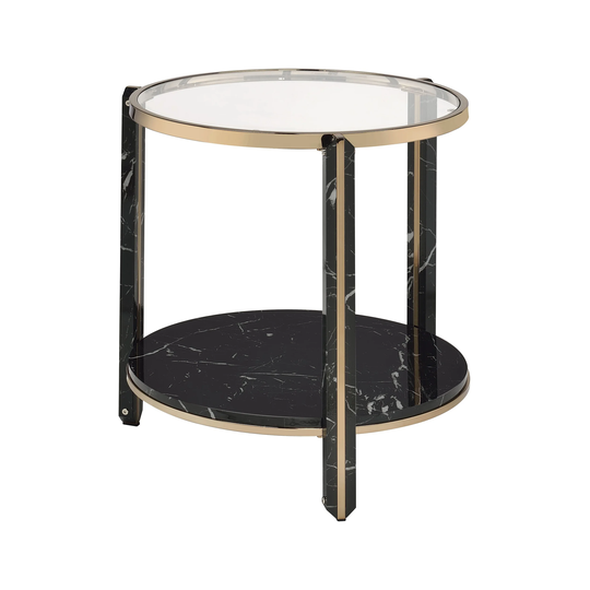 ACME Thistle Round End Table in Clear, Black and Champagne