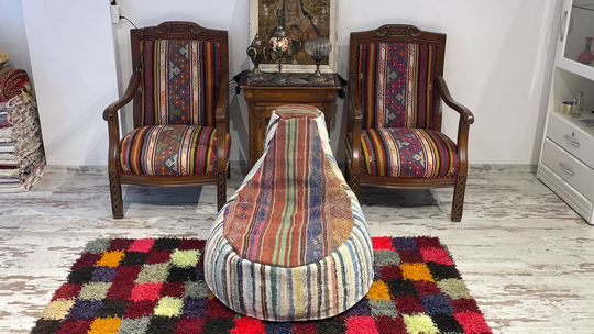Bean Bag Floor Pouf Chair Decorative Kilim Rug Handmade Ottoman Turkish Sides Material Is Natural Cotton & Top Wool