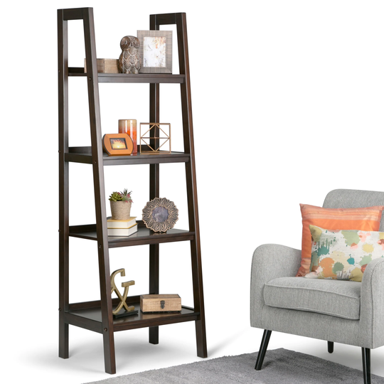 WYNDENHALL Hawkins SOLID WOOD 72 inch x 24 inch Modern Industrial Ladder Shelf - 24"w x 20"d x 72" h